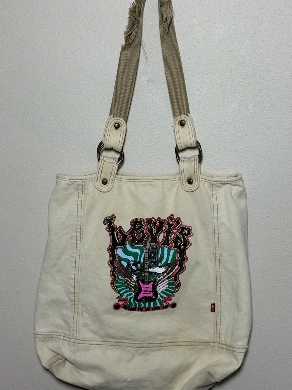 Vintage Levi's Cream Y2K Graphic Tote Bag
